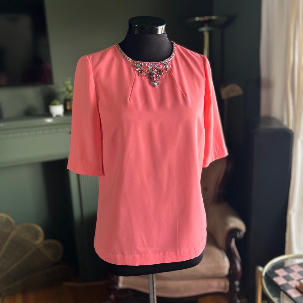 Pink Ted Baker Short Sleeve Too with Jeweled Neckline